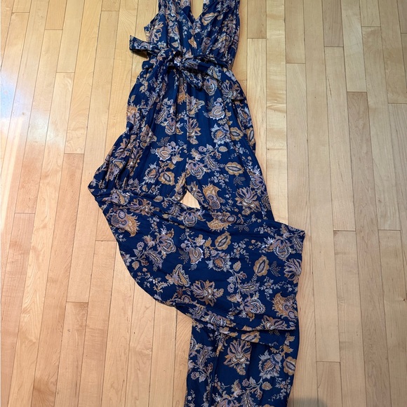 Anthropologie Ett:twa Women's Blue Paisley Belted Wide Leg Jumpsuit Size S - Picture 4 of 8